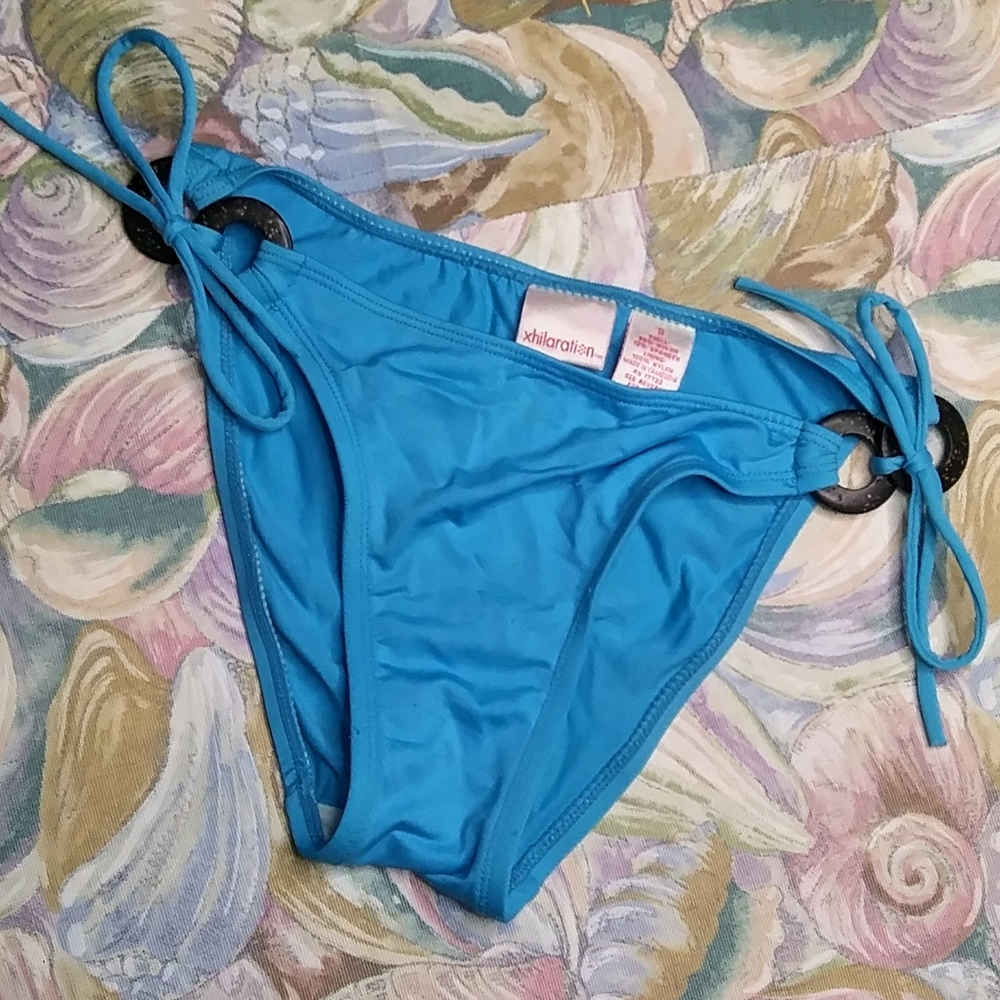 XHILARATION Blue High Cut Bikini Swim Bottoms